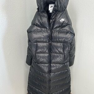 Nike Black Quilted Long Puffer with Hood